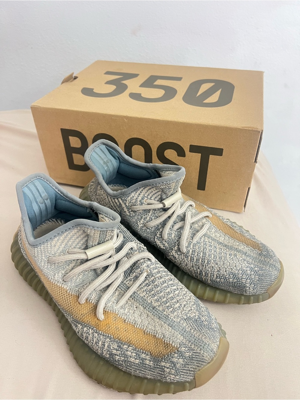 Yeezy Boost 350 V2 Blue Gray Tan Sneakers (Heavily worn)